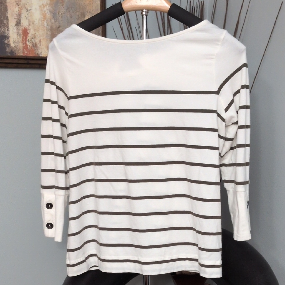 J. Jill Women's Top - Cream and Black Stripes